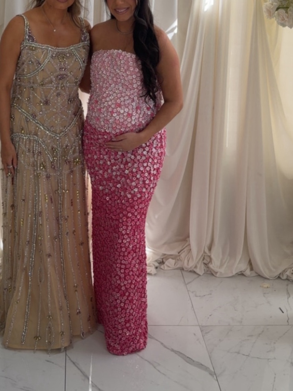Strapless Pink Sequin Evening Dress